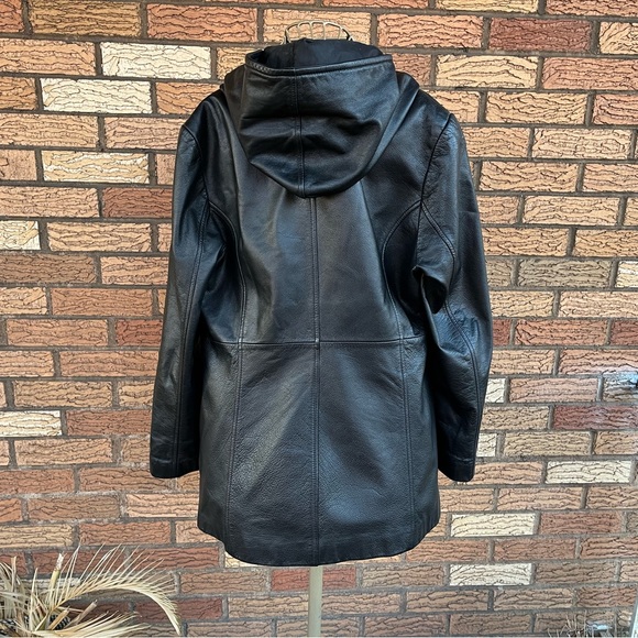 Dockers 100% Black Leather Hooded Jacket - Picture 5 of 6